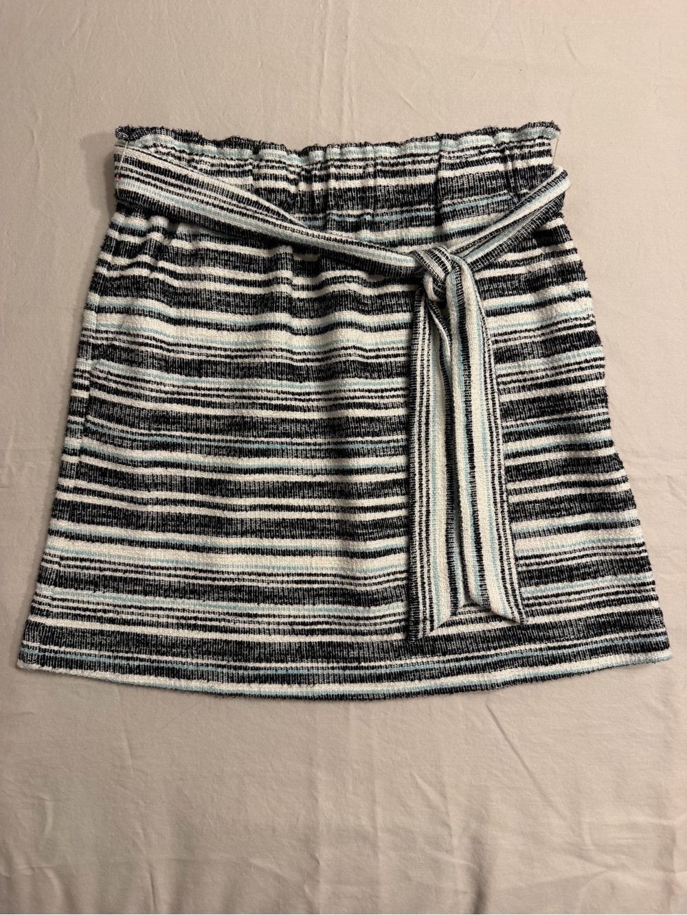 LOFT Striped Tie Waist Mini Skirt XS Black White Blue
